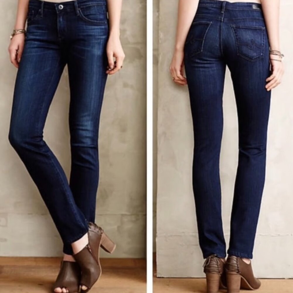 AG Adriano Goldschmied Stevie Slim Straight Dark Blue Brooks Jean SZ 28R Cowgirl